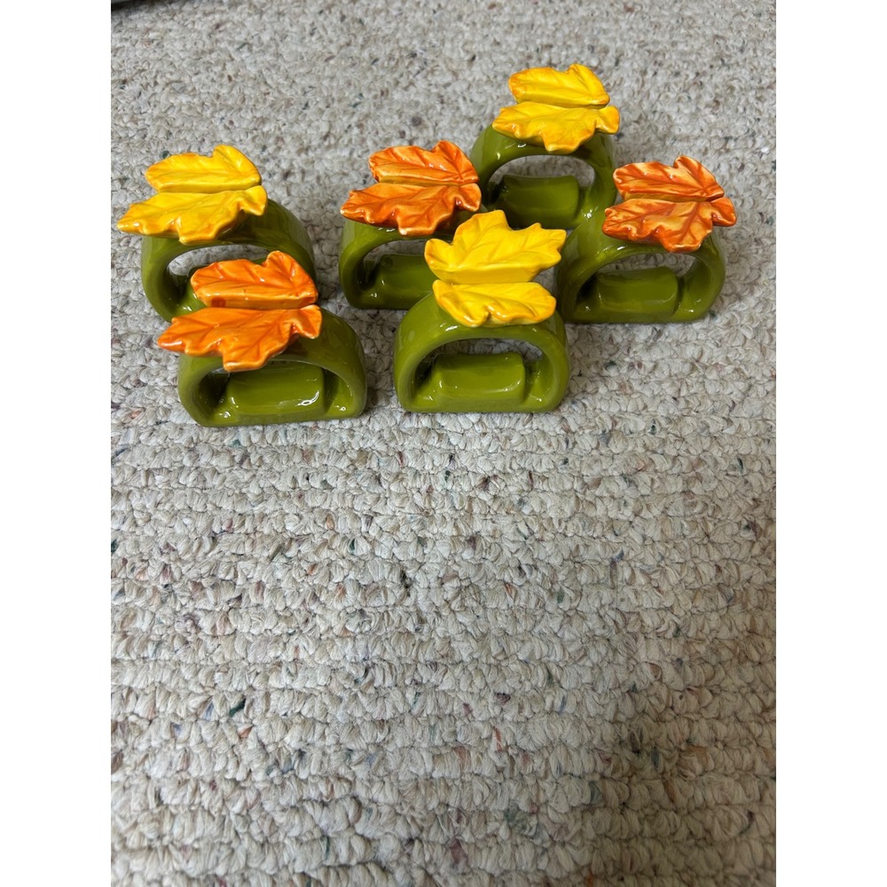 Fall Napkin Rings Set of 6 Maple Leaf Harvest Thanksgiving Autumn Decor